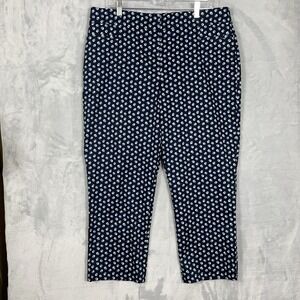 Ann Taylor Trousers Navy Polka Dot Cropped Slim Fit Dress Pants 14 Nautical